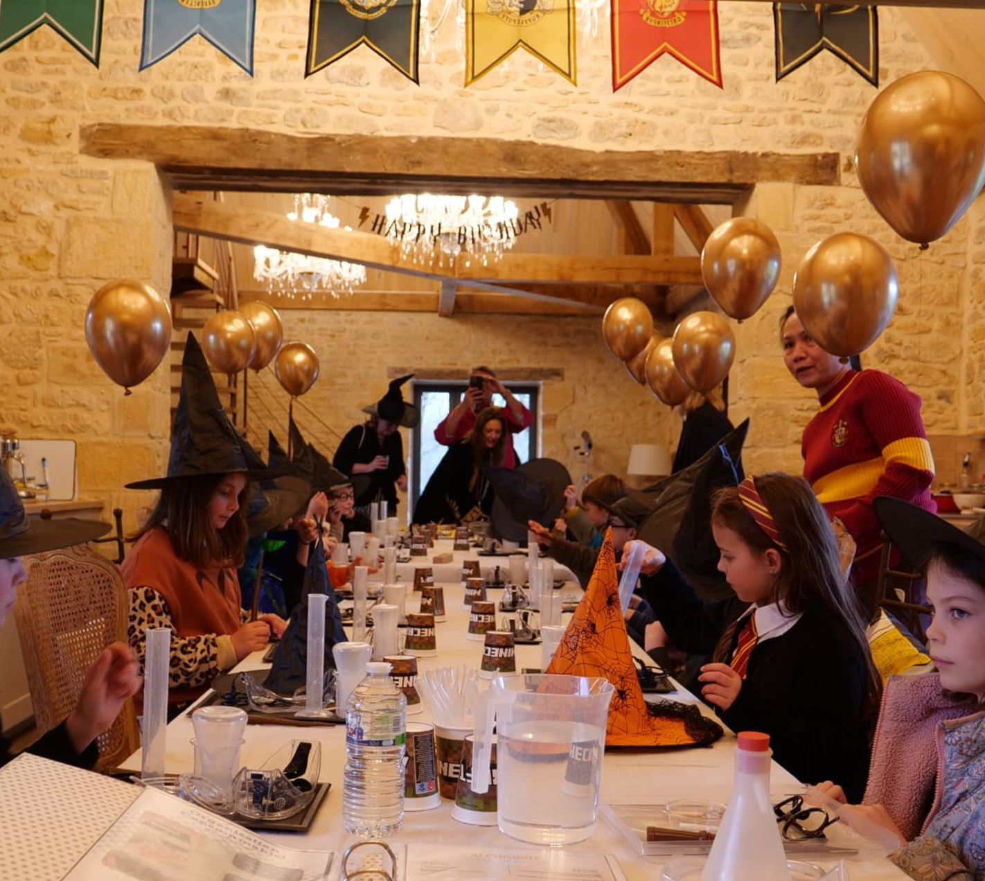 Anniversaire Harry Potter à domicile avec animation scientifique et enfants déguisés en apprentis sorciers