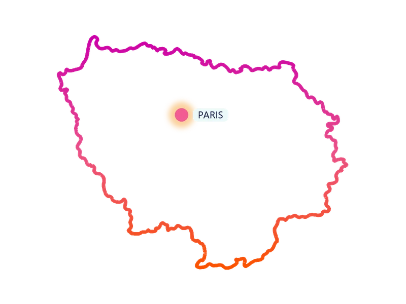 Carte de la région Île-de-France : les villes où Kids Events anime des anniversaires à domicile (Paris)